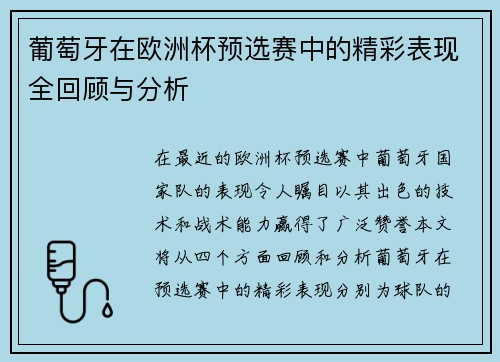 葡萄牙在欧洲杯预选赛中的精彩表现全回顾与分析